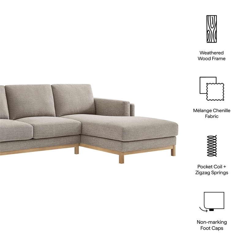 Modway Roscoe Right-Facing Fabric Sectional Sofa with Chaise in Gray