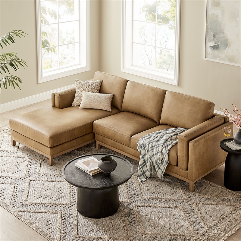 Modway Roscoe Left-Facing Vegan Leather Sectional Sofa with Chaise in Brown