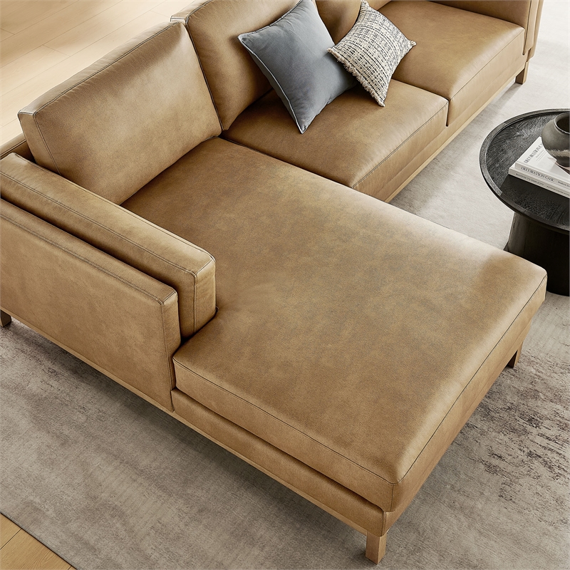 Modway Roscoe Left-Facing Vegan Leather Sectional Sofa with Chaise in Brown
