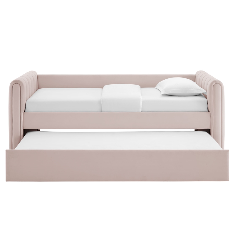Modway Veyla Channel Tufted Performance Velvet Twin Daybed With Trundle in Red