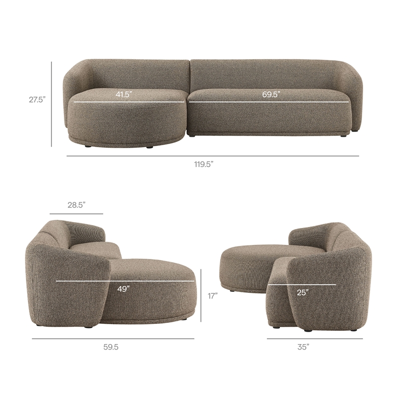 Monica 2 Piece Left Facing Boucle Fabric Modular Sofa with Chaise