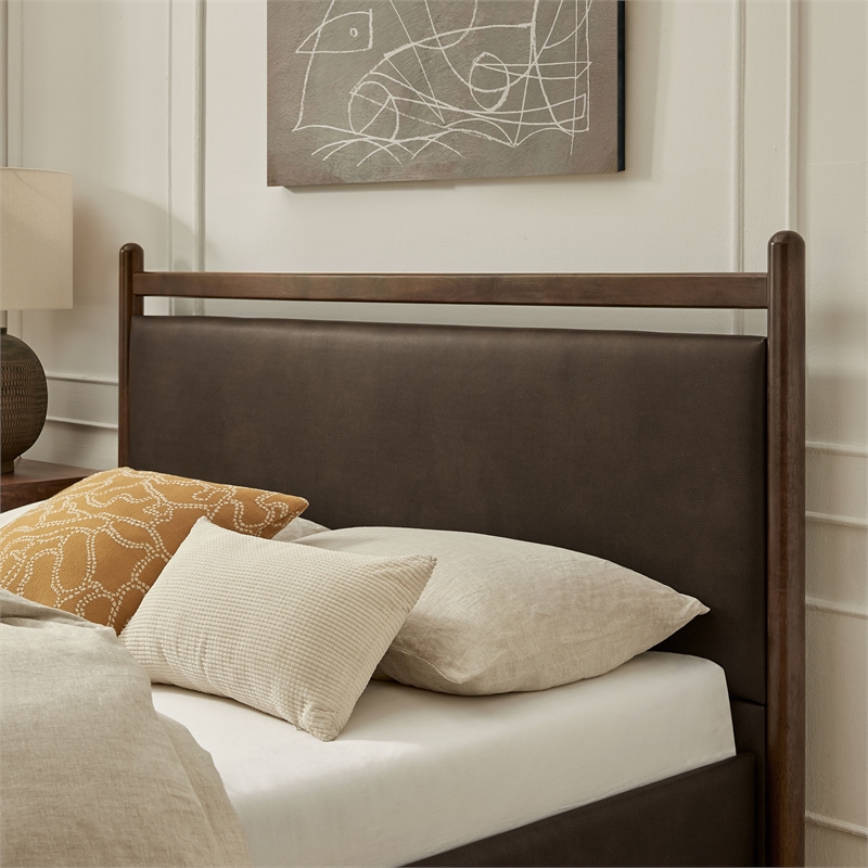 Ginny Queen Size Vegan Leather Platform Bed Frame in Wenge Mushroom