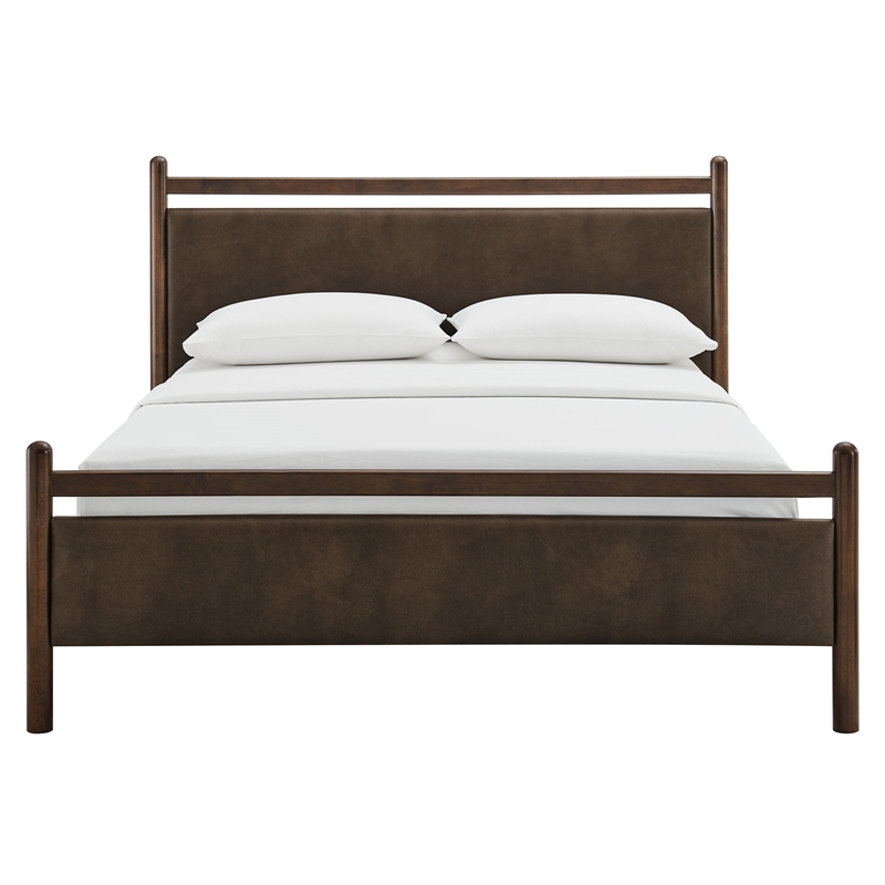 Ginny Queen Size Vegan Leather Platform Bed Frame in Wenge Mushroom
