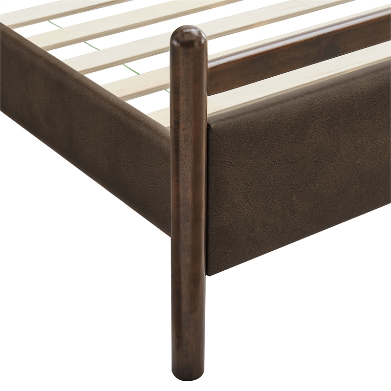 Ginny Queen Size Vegan Leather Platform Bed Frame in Wenge Mushroom