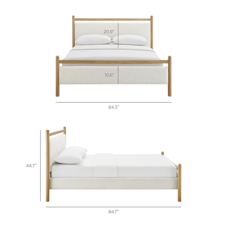 Ginny King Size Platform Bed Frame in Light Oak Heathered Ivory