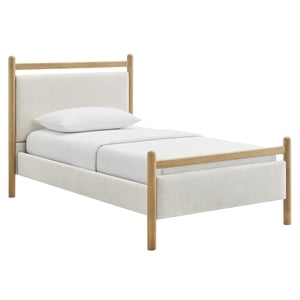 Ginny Twin Size Platform Bed Frame in Light Oak Heathered Ivory