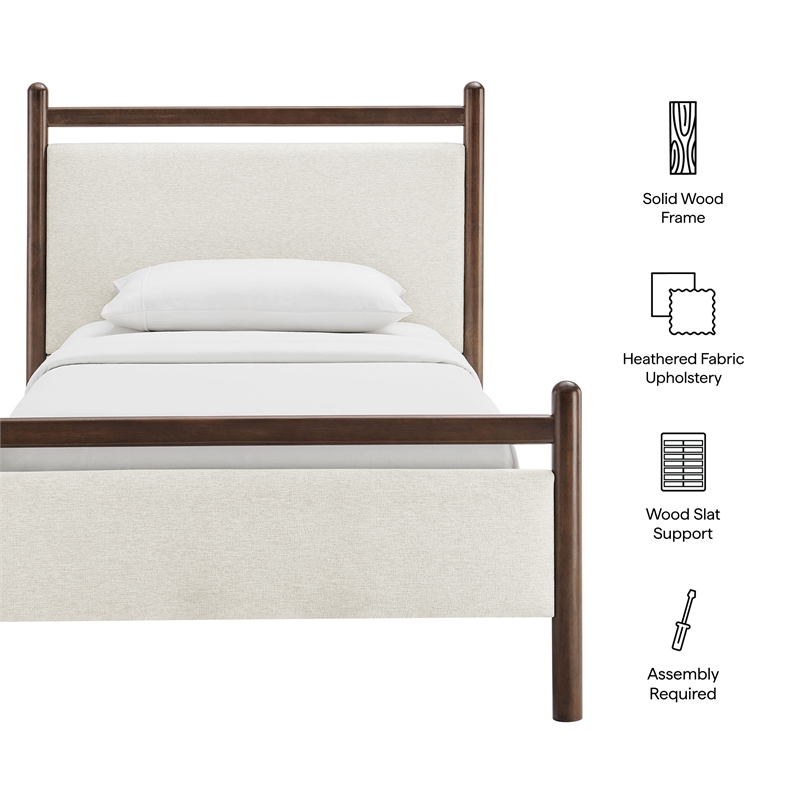 Ginny Twin Size Platform Bed Frame in Wenge Heathered Ivory