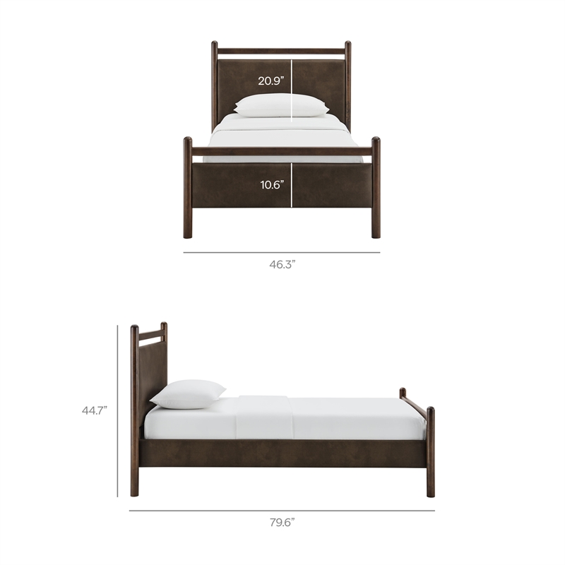 Ginny Twin Size Vegan Leather Platform Bed Frame in Wenge Mushroom