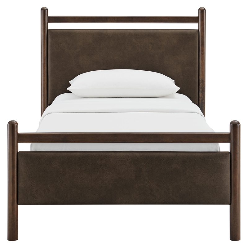Ginny Twin Size Vegan Leather Platform Bed Frame in Wenge Mushroom