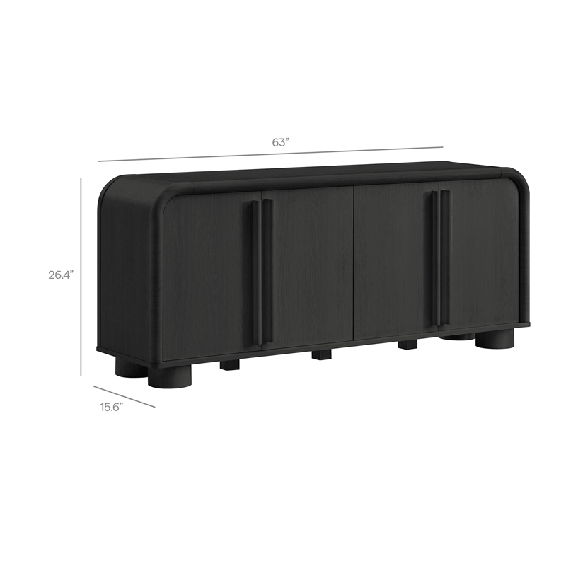 Bellamy Curved 4-Door Sideboard Cabinet in Black Oak
