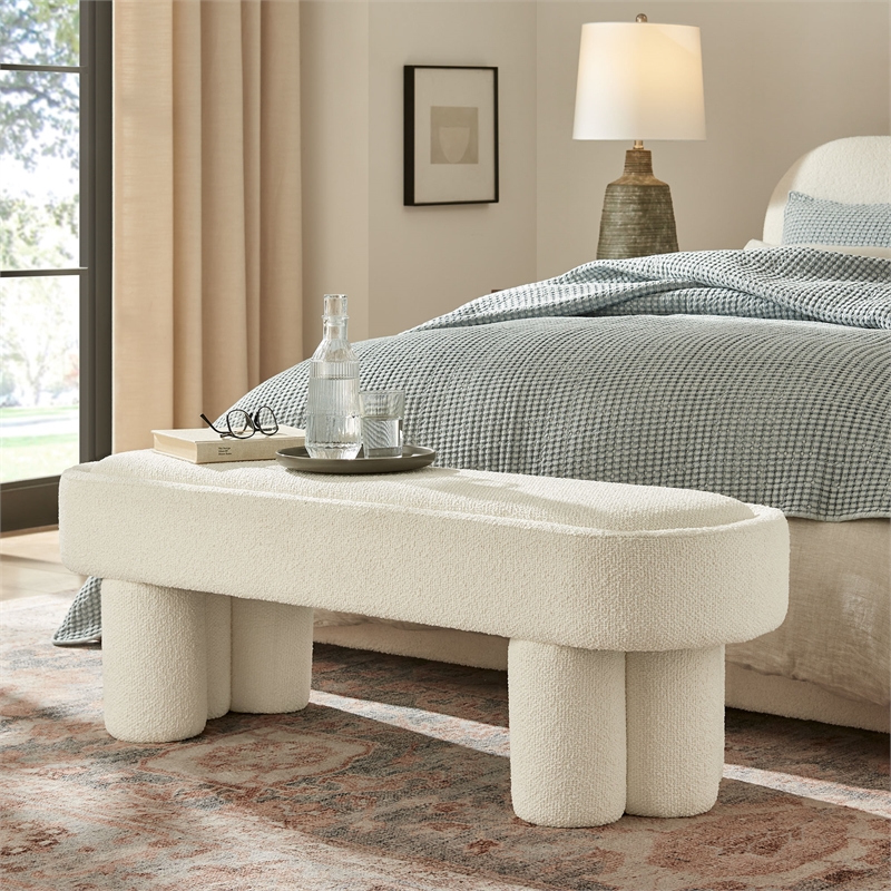 Mossi 52-Inch Oval Boucle Fabric Bench in Cream