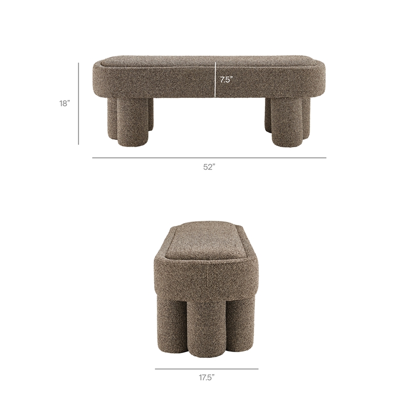Mossi 52-Inch Oval Boucle Fabric Bench in Earth