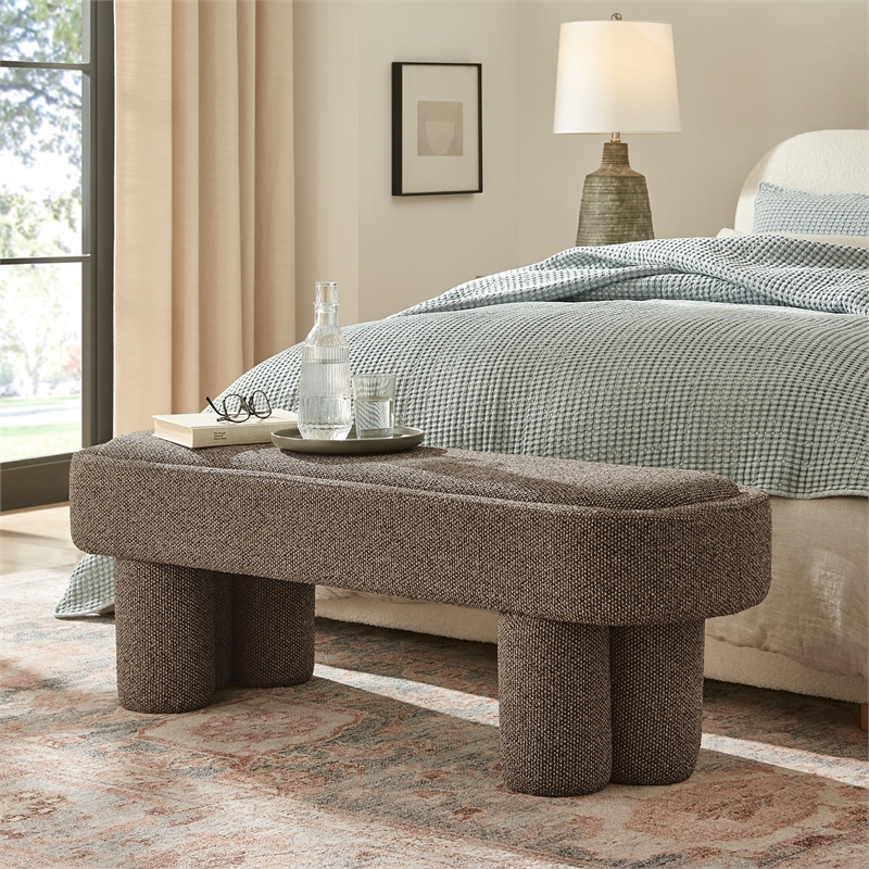 Mossi 52-Inch Oval Boucle Fabric Bench in Earth