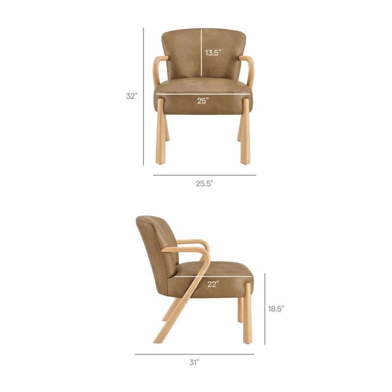 Arden Faux Leather Upholstered Accent Armchair in Toast