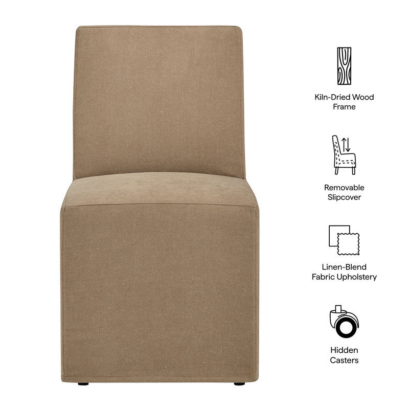Tessera Upholstered Linen-Blend Slipcovered Dining Chair in Almond