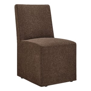 Tessera Upholstered Linen-Blend Slipcovered Dining Chair in Cocoa