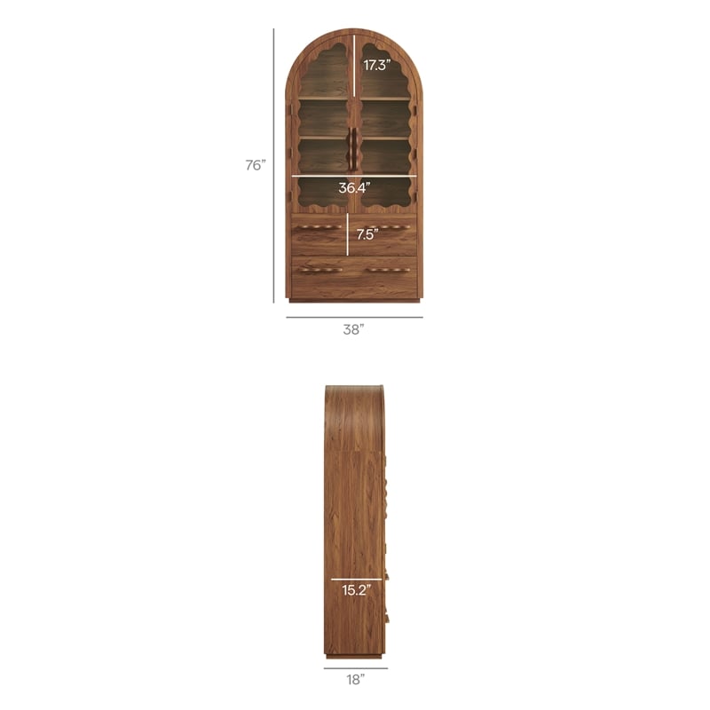 Rory 76 Inch Arched Kitchen Pantry Cabinet in Walnut
