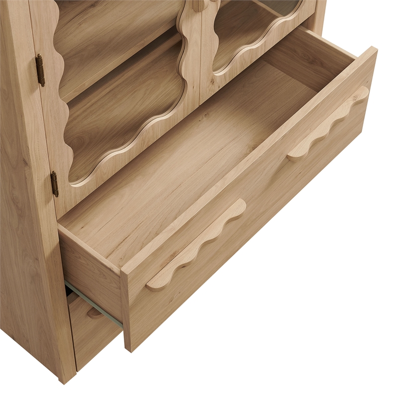 Rory 76 Inch Arched Kitchen Pantry Cabinet in Light Oak
