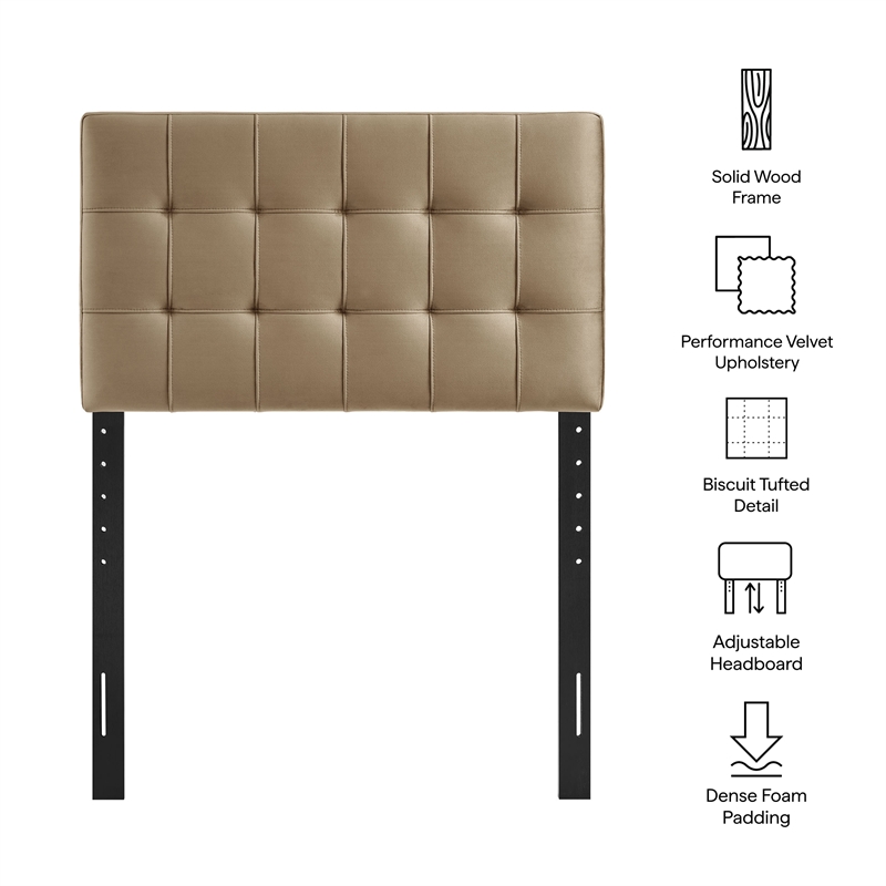 Lily Stain-Resistant Performance Velvet Twin Size Headboard in Taupe