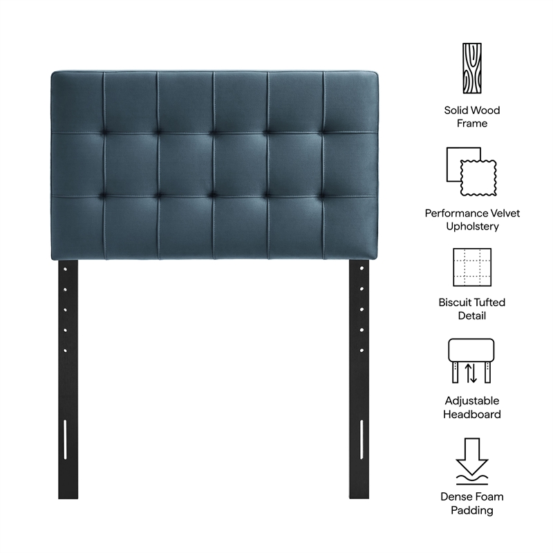 Lily Stain-Resistant Performance Velvet Twin Size Headboard in Cadet Blue