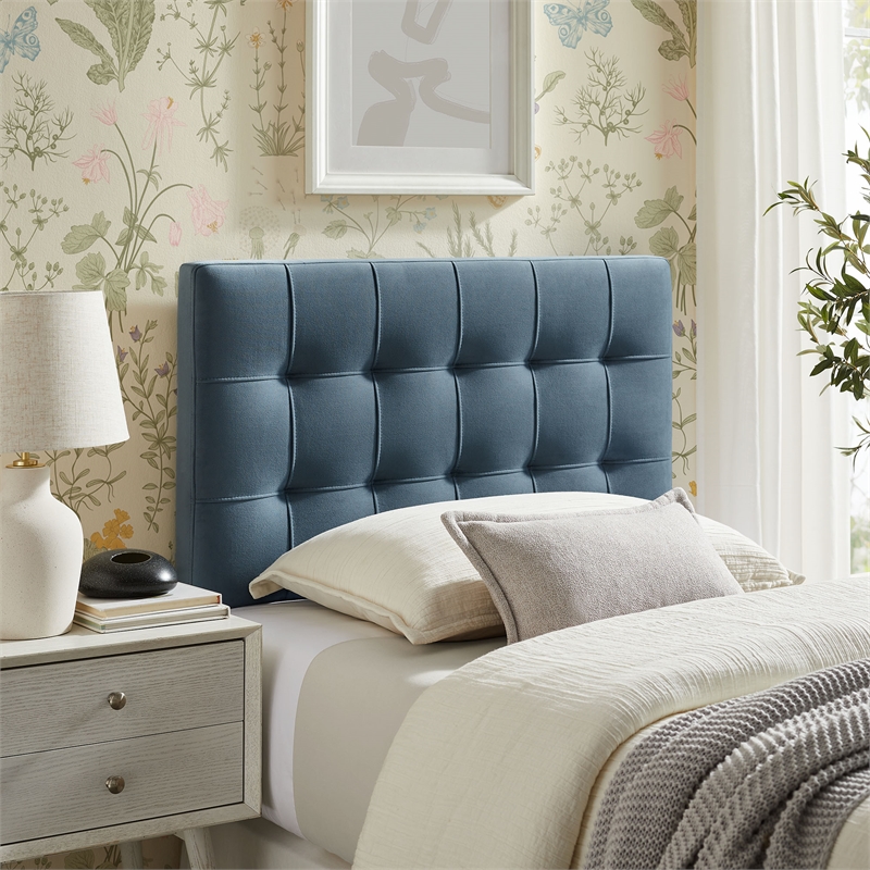 Lily Stain-Resistant Performance Velvet Twin Size Headboard in Cadet Blue