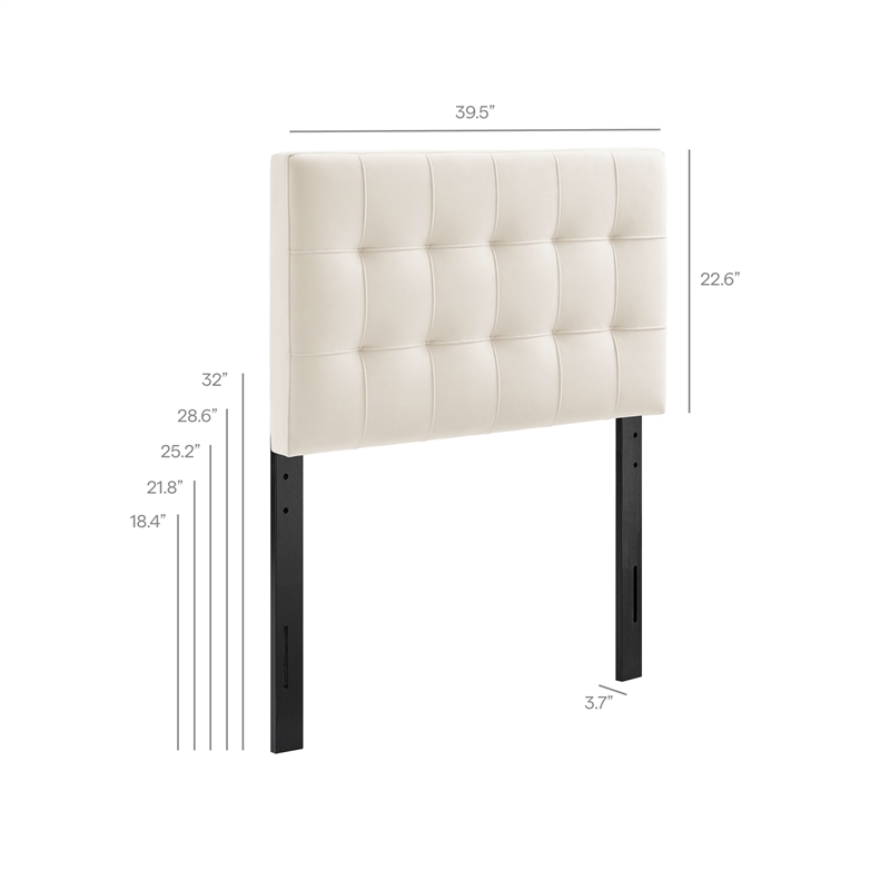 Lily Stain-Resistant Performance Velvet Twin Size Headboard in Alabaster
