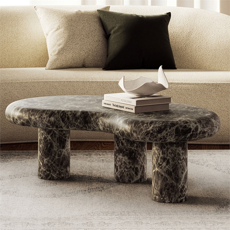 Elowen Outdoor Patio Faux Marble Coffee Table in Dark Emperador Marble