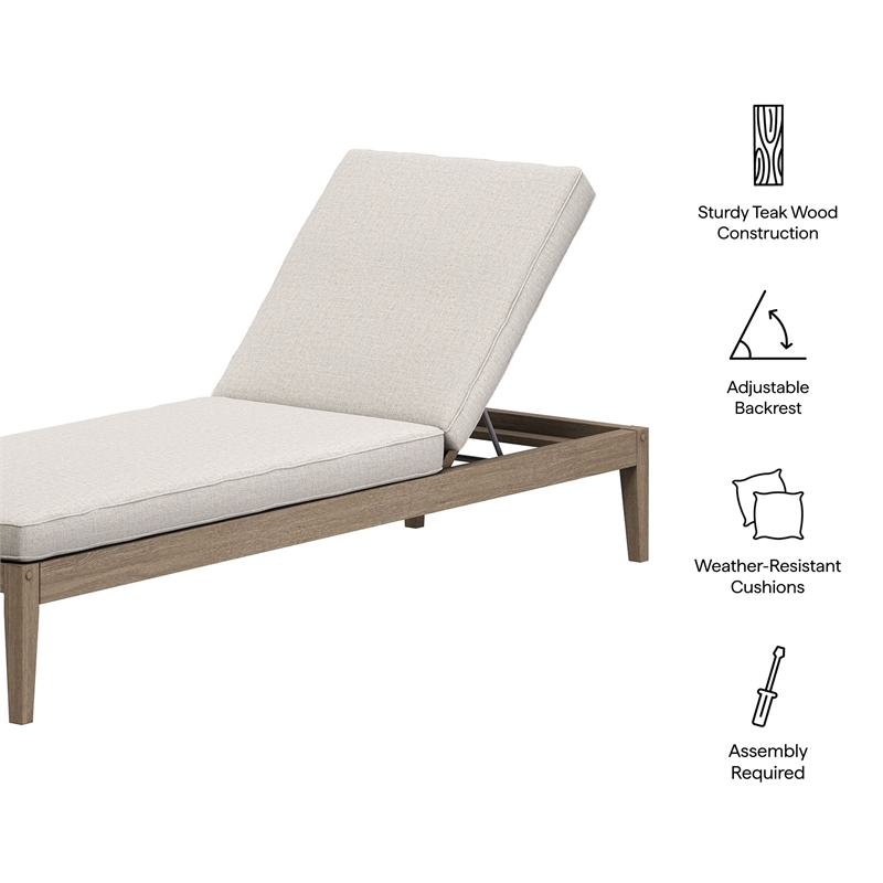 Northlake Outdoor Teak Chaise Lounge in Weathered Gray Pebble