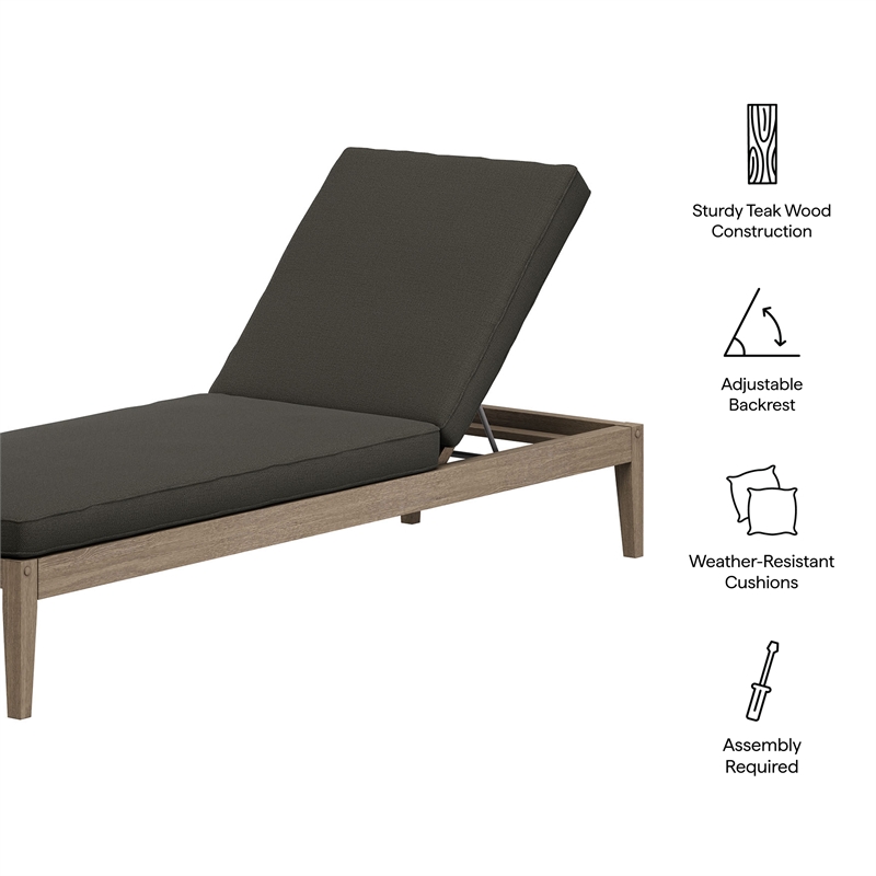 Northlake Outdoor Teak Chaise Lounge in Weathered Gray Flint