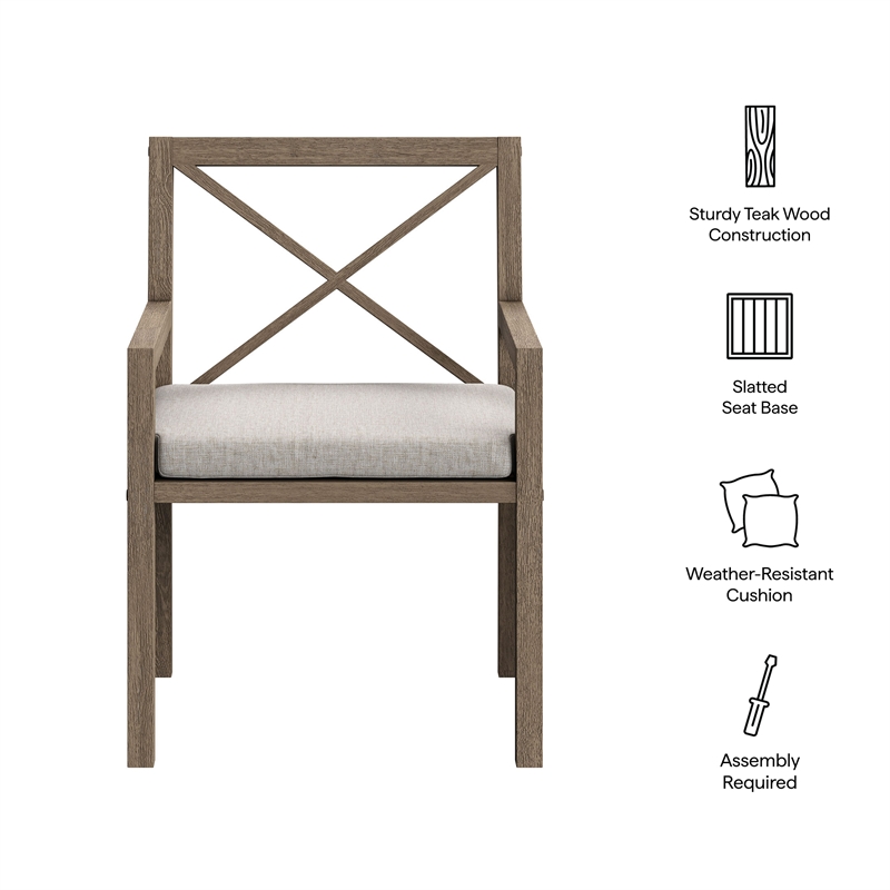 Northlake Outdoor Teak Dining Armchair in Weathered Gray Pebble