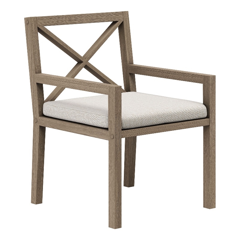 Northlake Outdoor Teak Dining Armchair in Weathered Gray Pebble