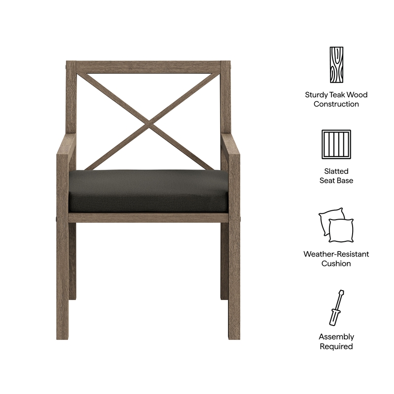 Northlake Outdoor Teak Dining Armchair in Weathered Gray Flint