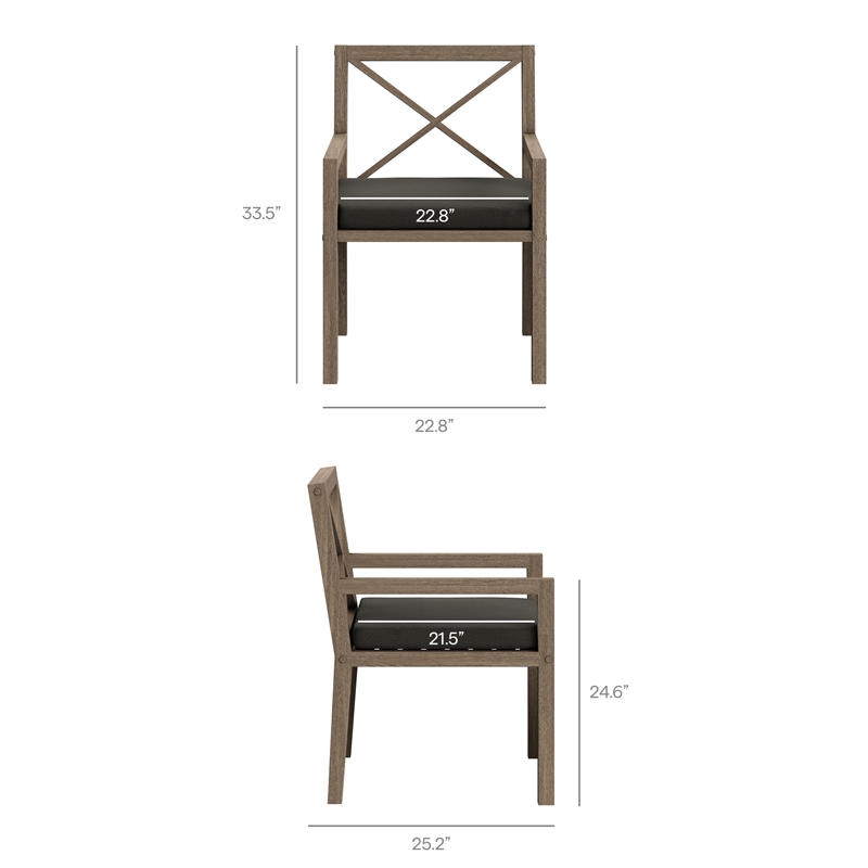 Northlake Outdoor Teak Dining Armchair in Weathered Gray Flint