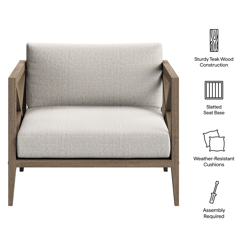 Northlake Outdoor Teak Armchair in Weathered Gray Pebble