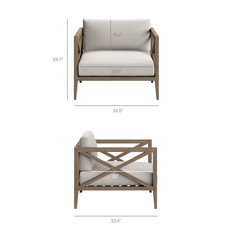 Northlake Outdoor Teak Armchair in Weathered Gray Pebble