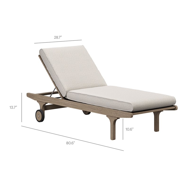 Saratoga Outdoor Teak Chaise Lounge Chair in Weathered Gray Pebble