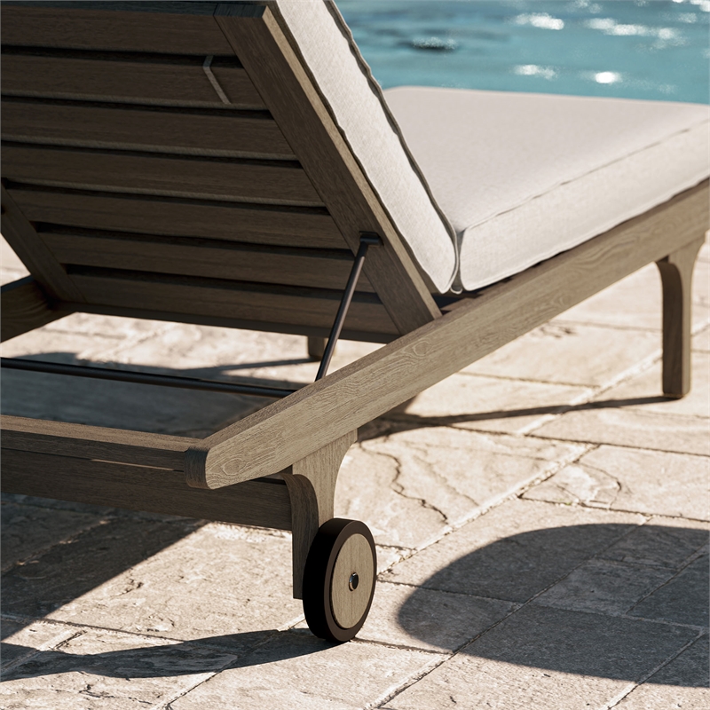 Saratoga Outdoor Teak Chaise Lounge Chair in Weathered Gray Pebble