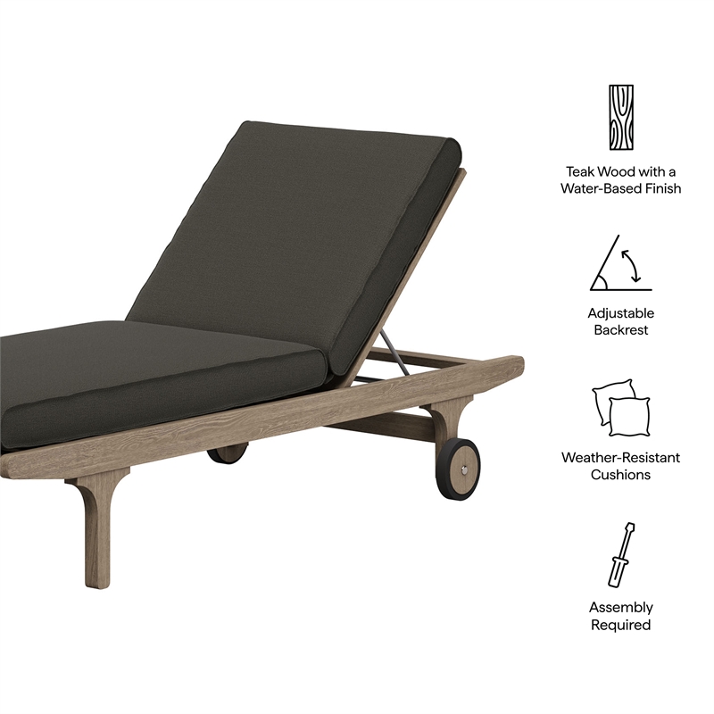 Saratoga Outdoor Teak Chaise Lounge Chair in Weathered Gray Flint