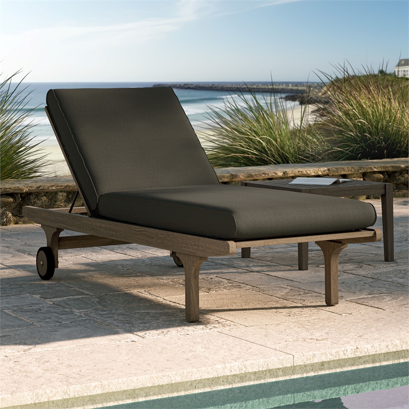Saratoga Outdoor Teak Chaise Lounge Chair in Weathered Gray Flint