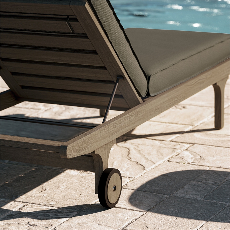 Saratoga Outdoor Teak Chaise Lounge Chair in Weathered Gray Flint