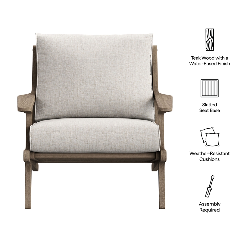 Saratoga Outdoor Teak Wood Armchair in Weathered Gray Pebble