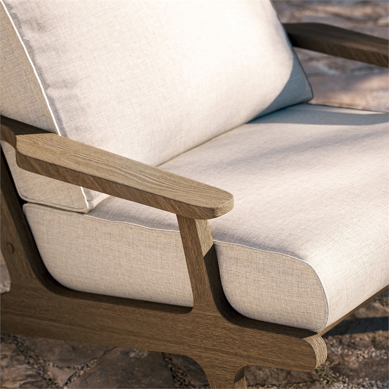 Saratoga Outdoor Teak Wood Armchair in Weathered Gray Pebble