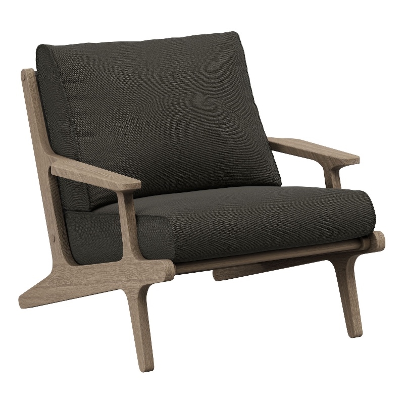 Saratoga Outdoor Teak Wood Armchair in Weathered Gray Flint