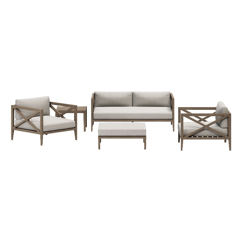 Modway Northlake 5-Piece Outdoor Teak Wood Furniture Set in Weathered Gray Pebble