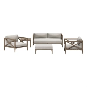Modway Northlake 5-Piece Outdoor Teak Wood Furniture Set in Weathered Gray Pebble