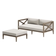 Northlake Outdoor Teak Wood Loveseat and Ottoman Set in Weathered Gray Pebble