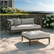 Northlake Outdoor Teak Wood Loveseat and Ottoman Set in Weathered Gray Pebble
