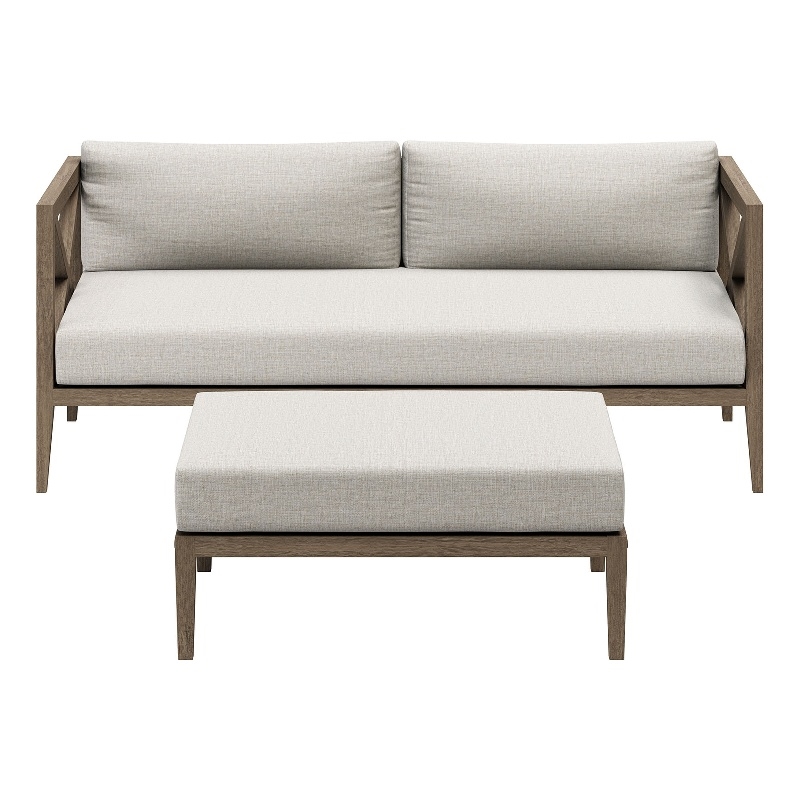 Northlake Outdoor Teak Wood Loveseat and Ottoman Set in Weathered Gray Pebble