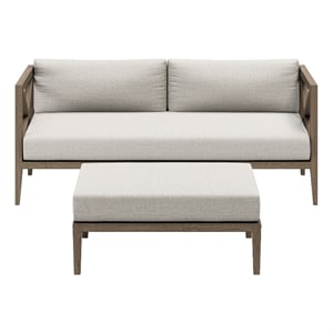 Northlake Outdoor Teak Wood Loveseat and Ottoman Set in Weathered Gray Pebble