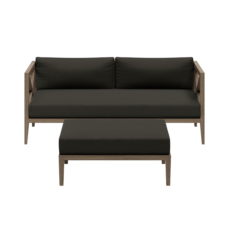 Northlake Outdoor Teak Wood Loveseat and Ottoman Set in Weathered Gray Flint